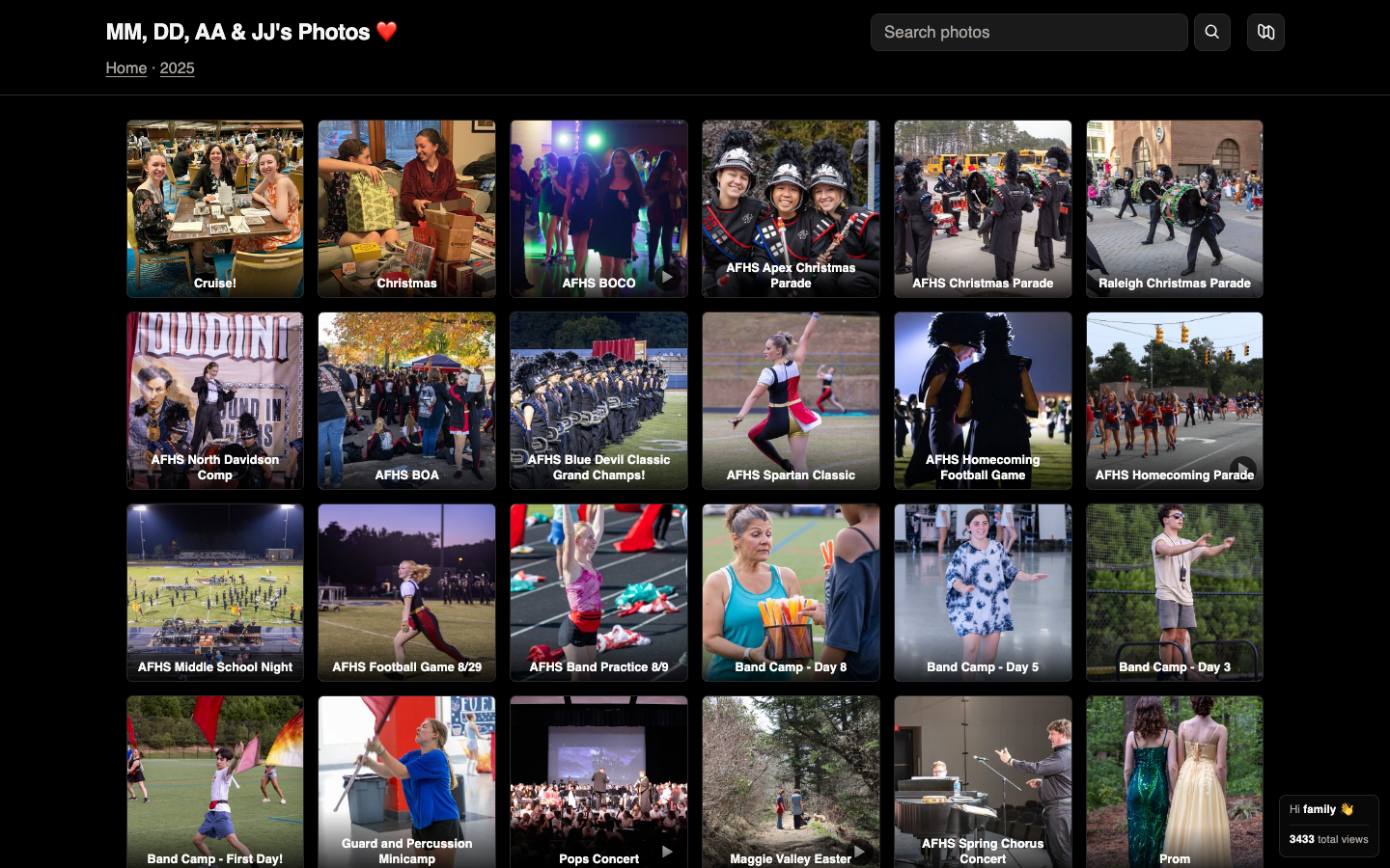 Logged-in family photo archive organized by year